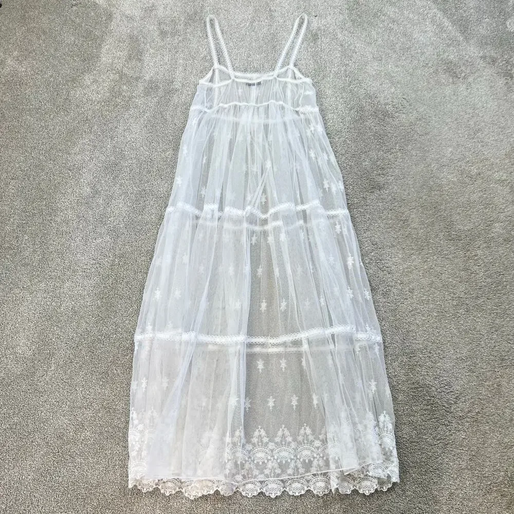 Vintage No Strings Attached Sheer White Floral Coverup Bridal Night Gown Dress M - Picture 6 of 13